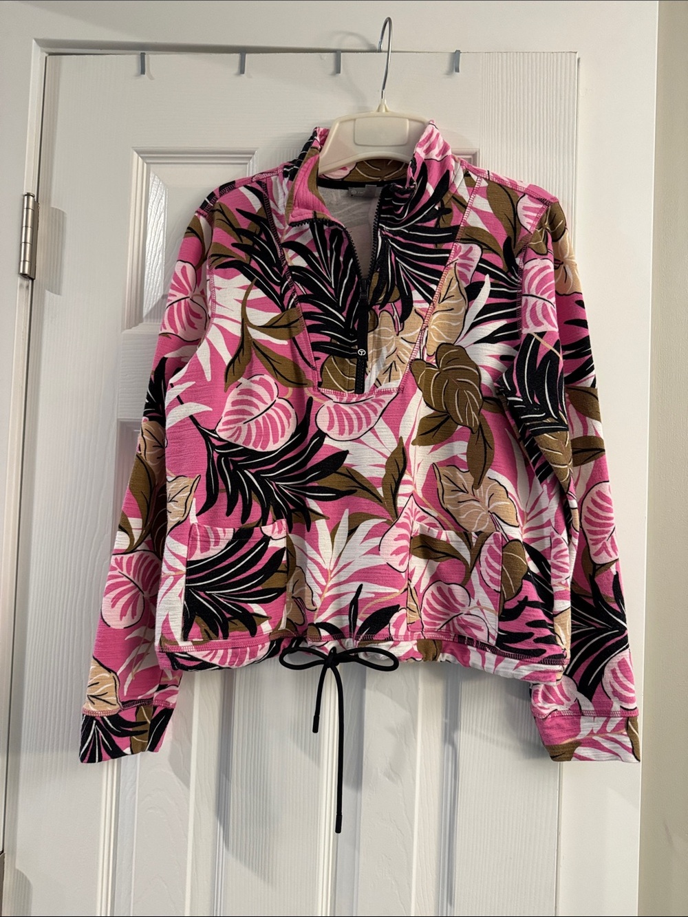 T by Talbots Pink and Brown Tropical Print Pullover
